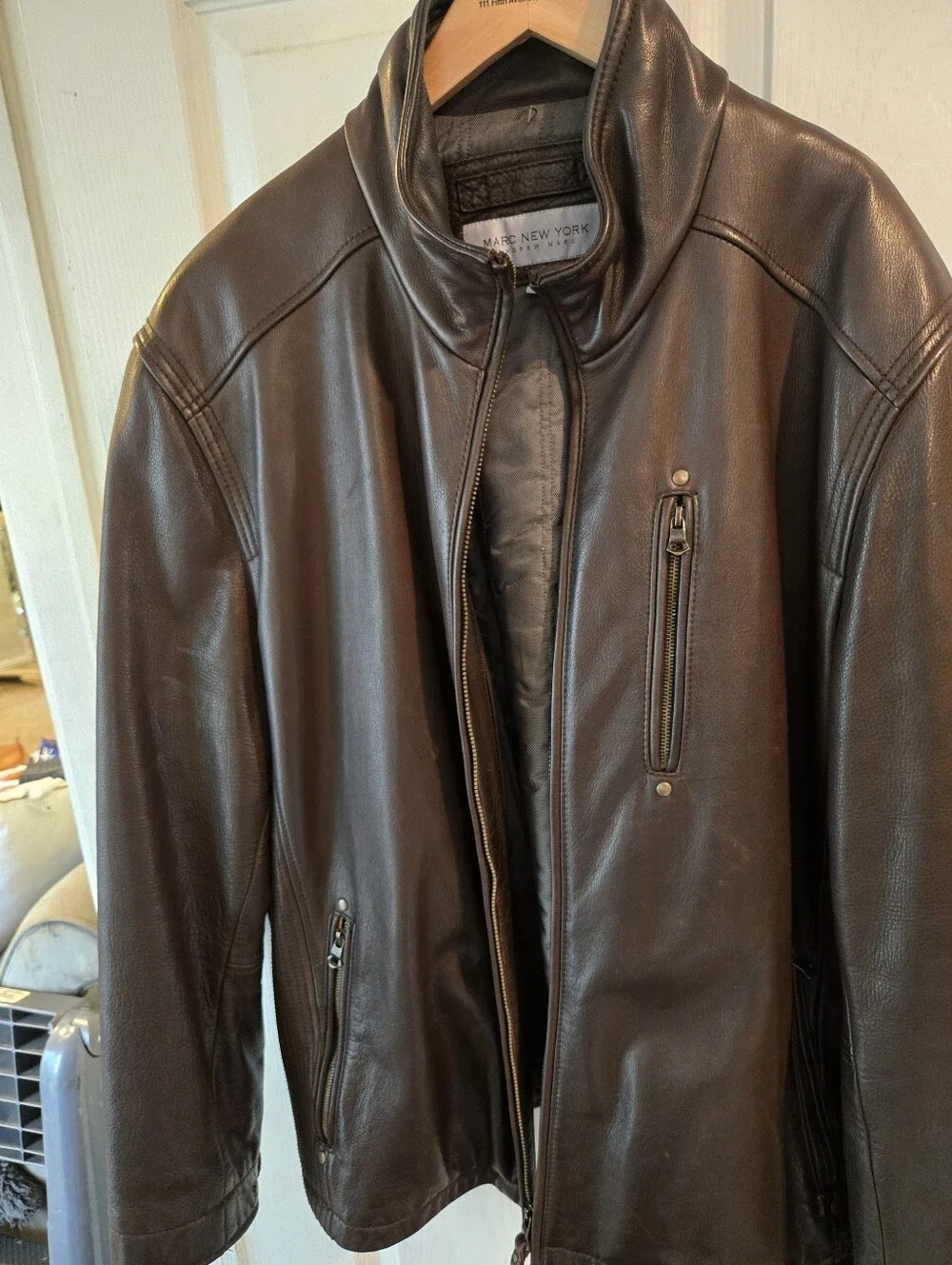Marc New York Dark Brown Leather Bomber Jacket